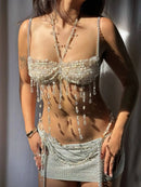 Sexy y2k clothes metal rhinestone corset crop top women summer nightclub party tops for woman see through beach halter tank top