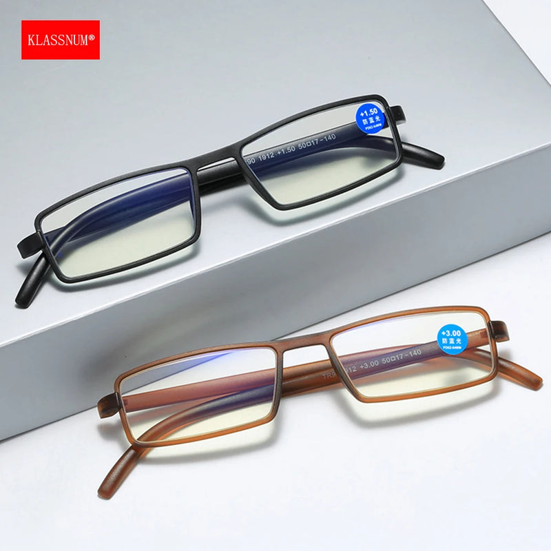 KLASSNUM Men Narrow TR90 Frame Magnifying Glasses Ultra Light Reading Glases Women Anti-blue Light Optical Glasses +1.0-+4.0