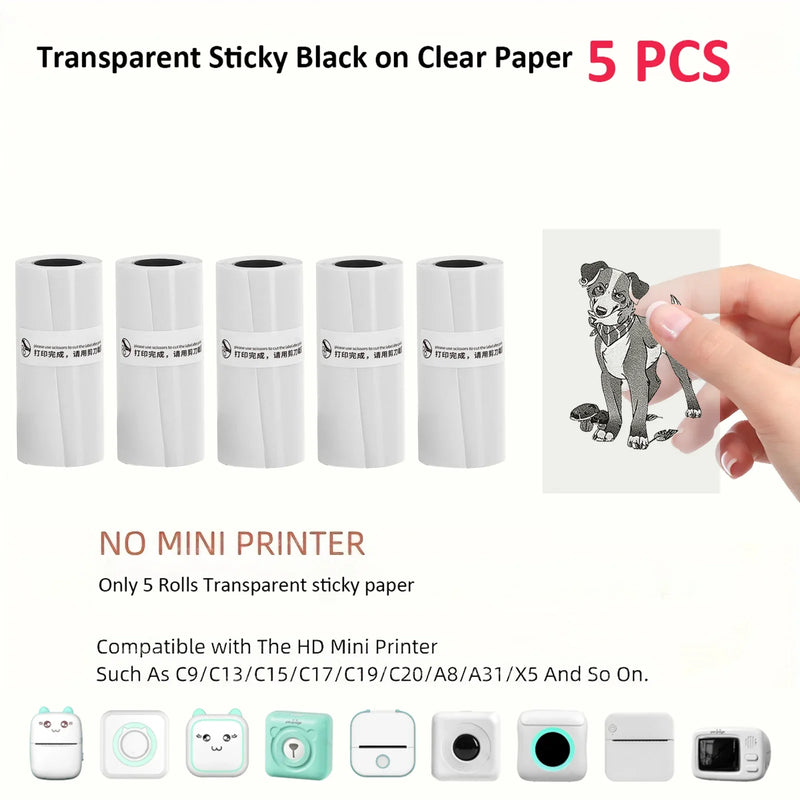 Mini Thermal Transparent Sticky Color On Clear Self-Adhesive Paper 57x25mm Used For Micro Thermal Printer Photo Printing Paper