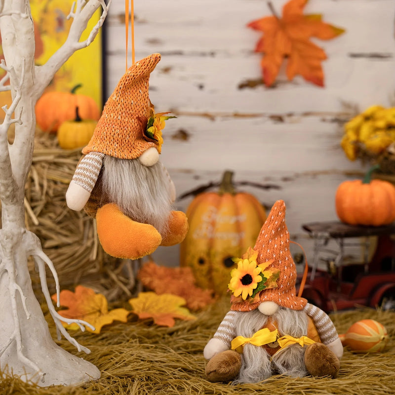 Thanksgiving Decoration Harvest Season Maple Leaf Straw Hat Rudolf Short Legs Doll Goblin Dwarf Doll Pendant Children's gift