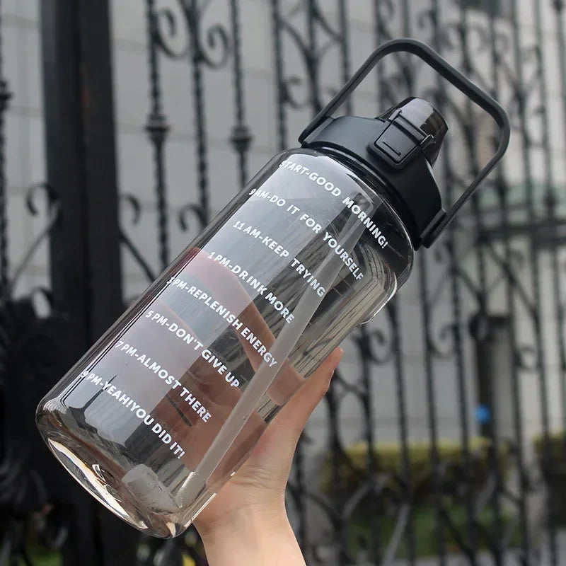 2 Liter Water Bottle Plastic Straw Water Cup Portable Travel Bottle Fitness Cup Outdoor Camping Large Capacity Water Bottle