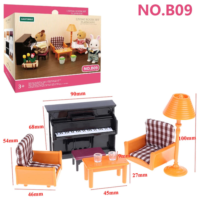 1:12Dollhouse Miniature Furniture Toys Set DIY Forest Family Kids Girls Pretend Play Furniture Toys Gift for Christmas Birthday