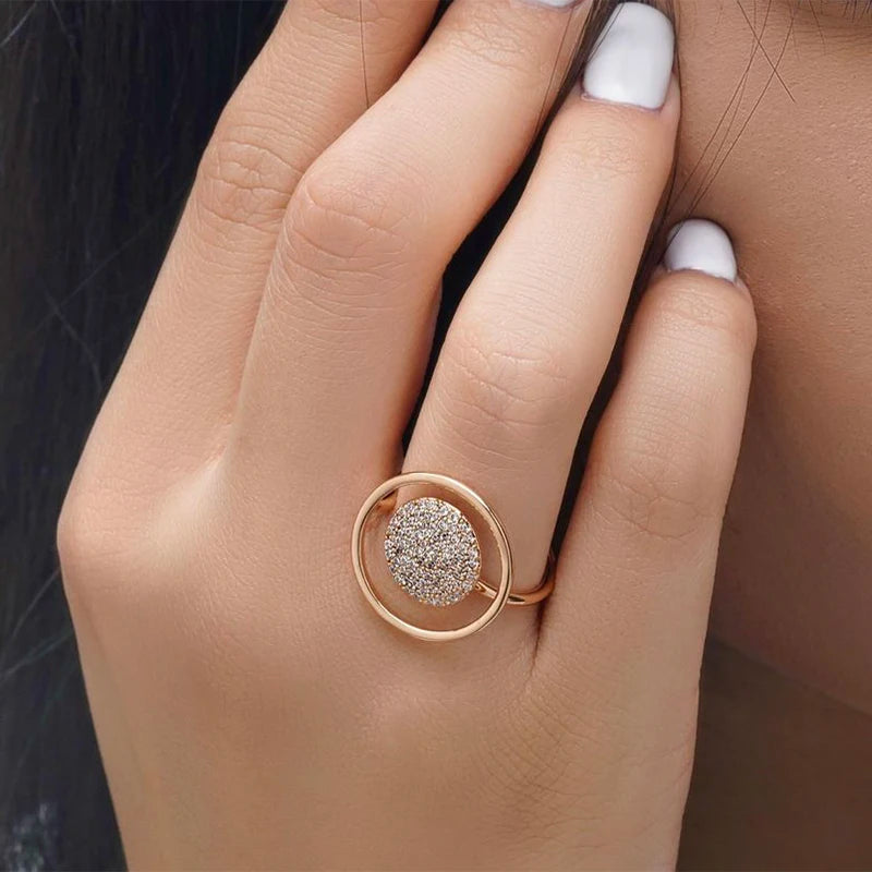 SYOUJYO Natural Zircon Full Paved Women's Ring 585 Rose Golden Unique Luxury Design Bride Wedding Jewelry Best Gift For Girls