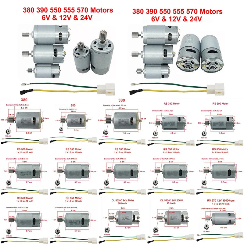 Motors For Kids Electric Car RS550 RS390 RS380 24V 12V 6V DL555 10/12 Teeth Children's Electric Vehicle Motor Replace Tool Part