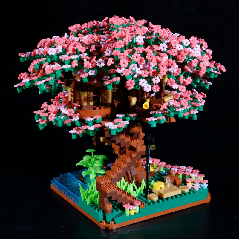 2008PCS Difficult Pink Green Purple Sakura House Tree Building Blocks Bonsai Assemble Diamond Bricks Toys Gift For Friend