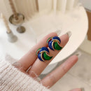 Fashion French Vintage Geometrical Clip on Earrings Retro Blue Enamel Round Ear Clip Earrings for Women Non Pierced Brincos