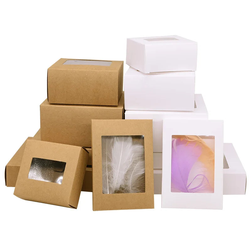 6Pcs Black/White Kraft Paper DIY Gift Box With Window Wedding Birthday Party Decoration Cake Packaging Box Event Party Gift Case