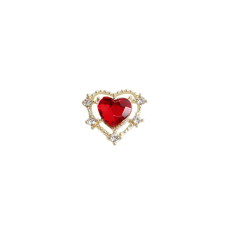 10Pcs 11.5x10mm Heart Shaped Designs Charms For Nail Art Alloy Accessories Aurora Gems Jewelry For Multi-Colors Nail Rhinestone