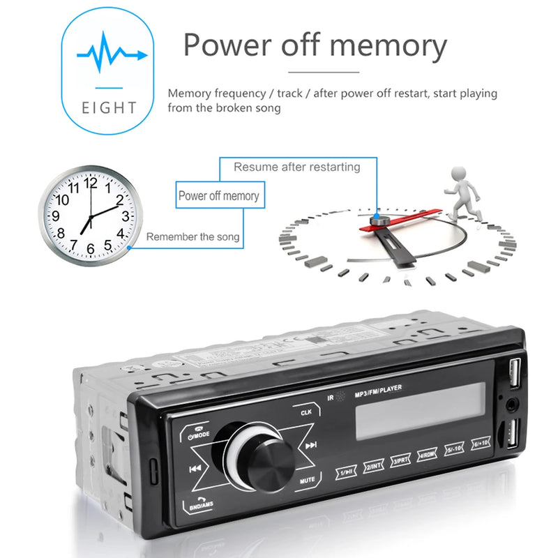 Podofo 1Din Double USB MP3 Player ISO Port Car Radio Key Touch USB 4 Channel Audio Output Bluetooth Remote Control Car Stereo
