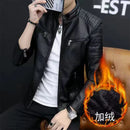 Autumn Winter Stand Collar Loose Casual PU Lether Jacket Male Add Velvet Warm Zipper Coat Men Trend Fashion Cardigan Top Outwear