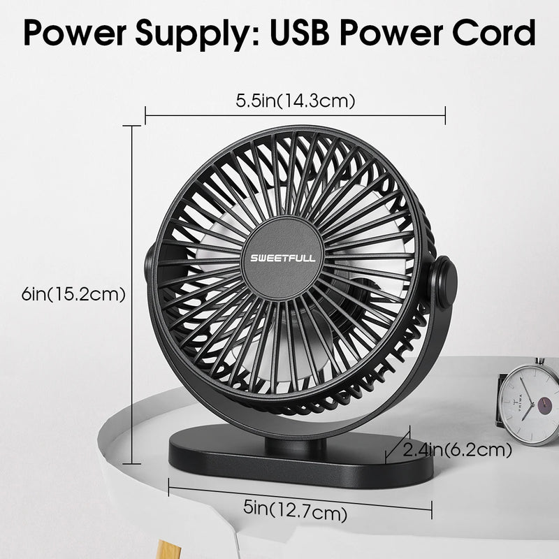 Mini Portable Fan USB Desk Fan Table Strong Airflow &Quiet Operation 3 Speed Wind 360°Rotatable Standing fans for Room Home