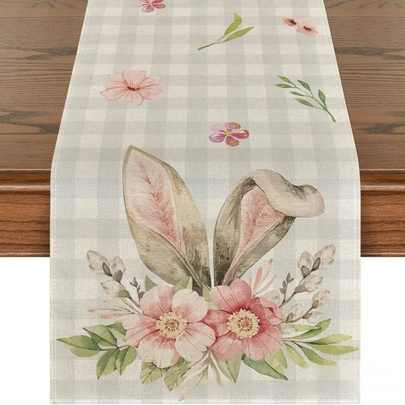 2024 Easter Rabbit Table Runner Linen Bunny Dining Table Cloth Placemat Spring Holiday Happy Easter Decoration For Home Kitchen