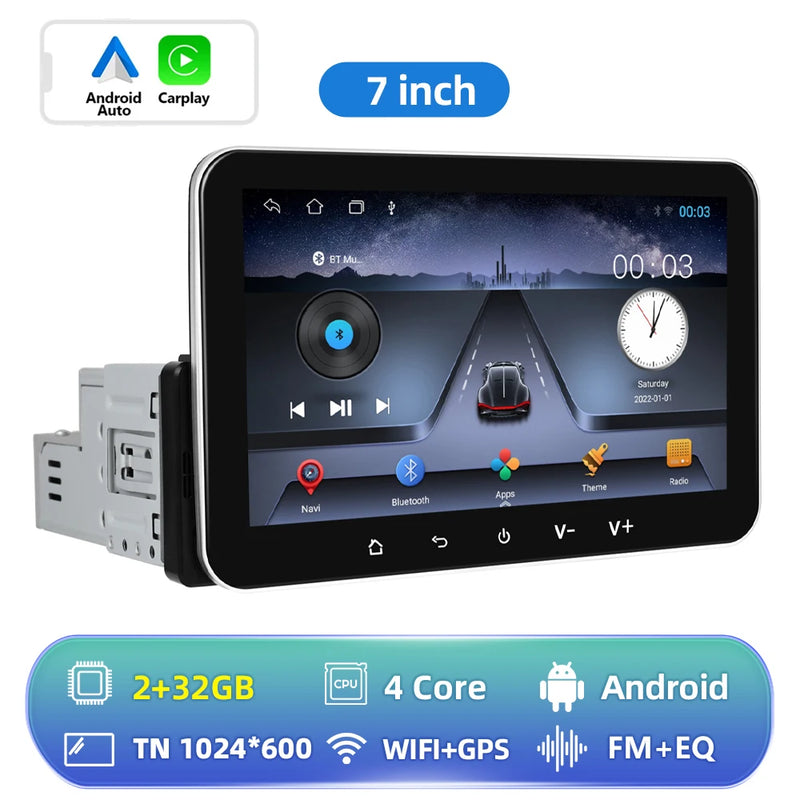 Hikity 2+32G Android 1 Din Car Stereo Radio Carplay Multimedia Player with Android auto Bluetooth WiFi GPS FM Radio Split-Screen