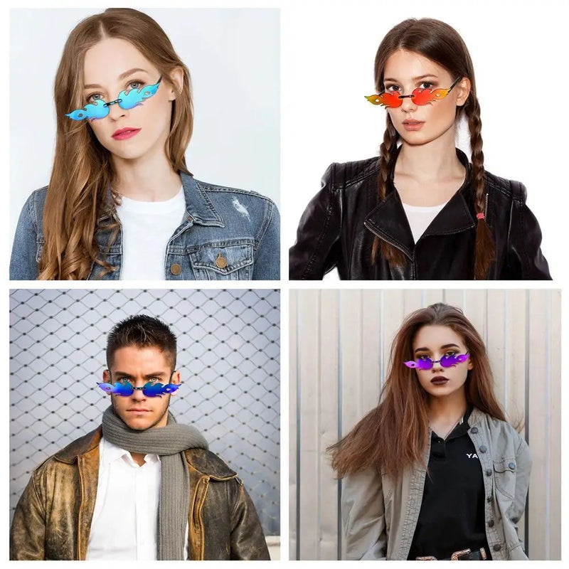 Small Fire Flame Sunglasses for Women 2024 Trendy Rimless One Piece Sun Glasses Brand Designer Shades Candy Color Party Eyewear
