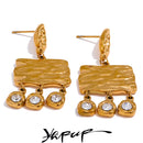 Yhpup 316l Stainless Steel Square Geometric Dangle Earrings Delicate Cubic Zirconia Temperament Fashion France Jewelry Women