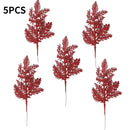 10/5Pcs Artificial Plants Pine Branches Christmas Glitter Gold Leaves Xmas Tree Decoration Pendant Christmas Home Decoration