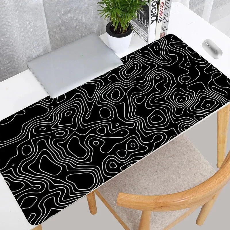 Black White Topographic Map XXL Mousepad Computer Keyboard Pad Mouse Mat Gamer Soft Office Carpet Table Mat Desktop Mouse Pad