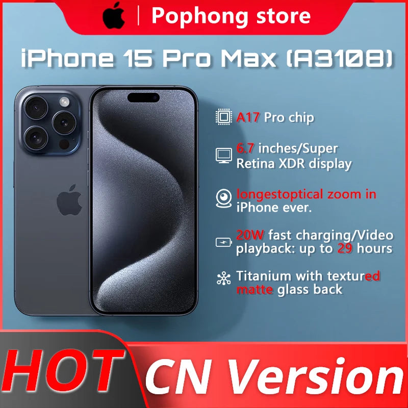 Apple iPhone 15 Pro Max (A3108) 6.7" Hexa-core120Hz Super Retina XDR Display A17 Pro Bionic Chip Dual SIM NFC