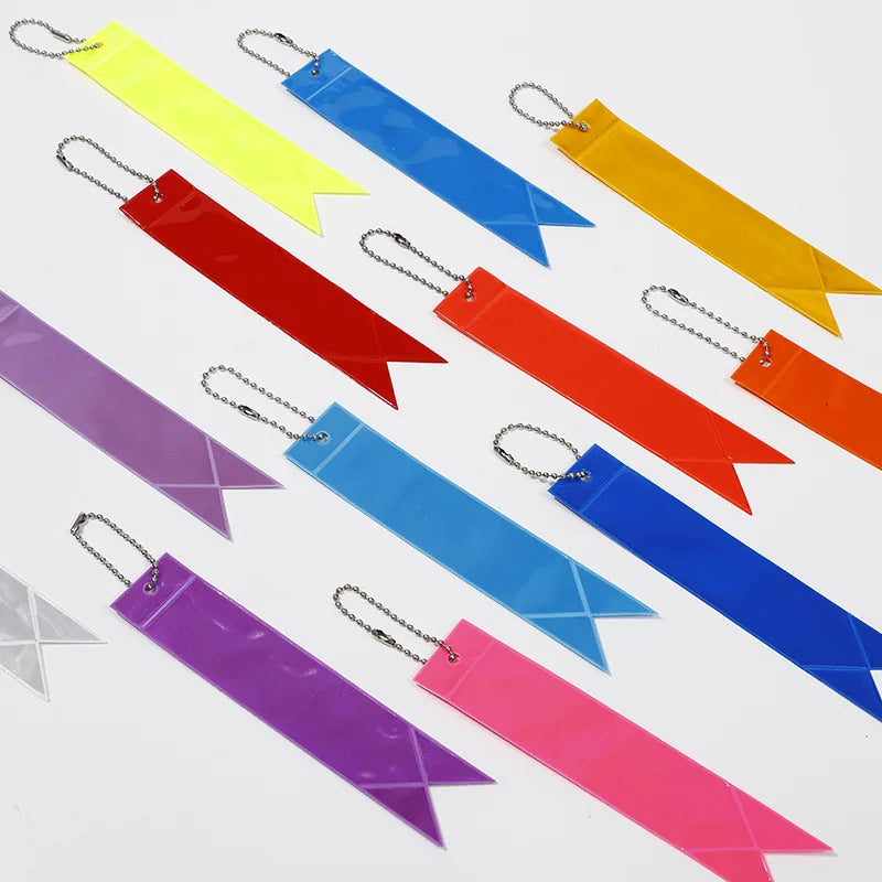 5pcs/bag Reflective Glow Pendant for Kids PVC Fluorescent Ribbon Pendant Keychain Warning Safety In Night for Student Adult