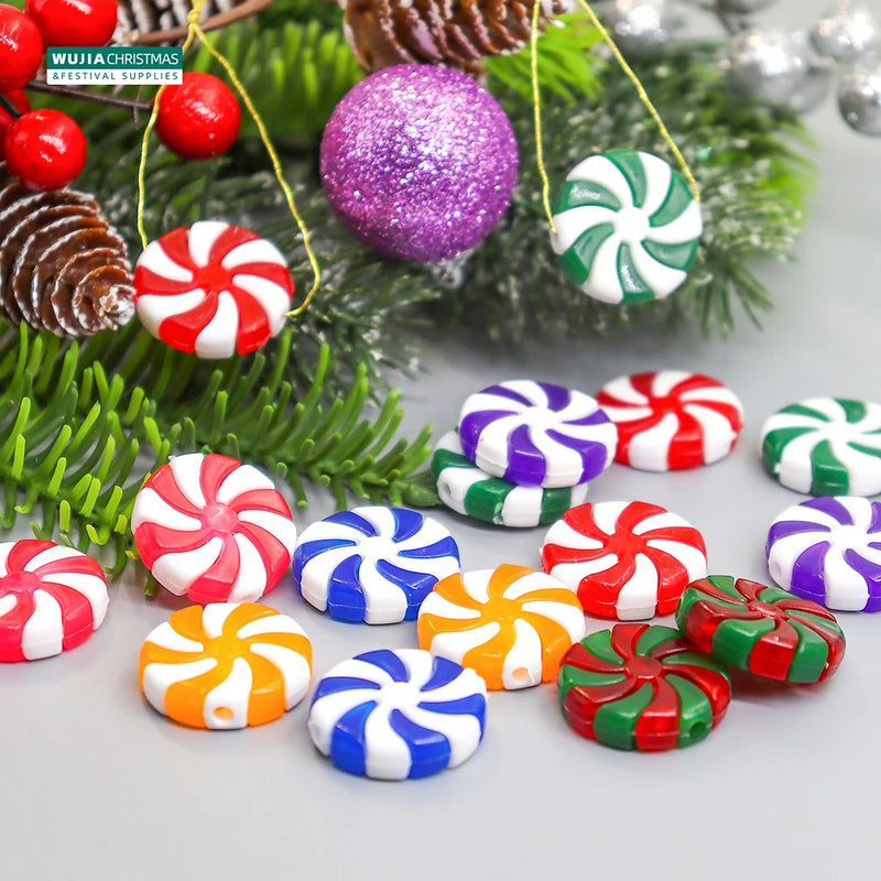 12/24pcs New Year Acrylic Candy DIY Xmas Tree Hanging Christmas Artificial Candies Peppermint Ornaments Red White Sweets Navidad