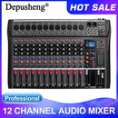 DEPUSHENG DX12 Professional Audio Mixer 12 Channel Studio Audio Console USB MP3 Input 48v Phantom Power DJ Console