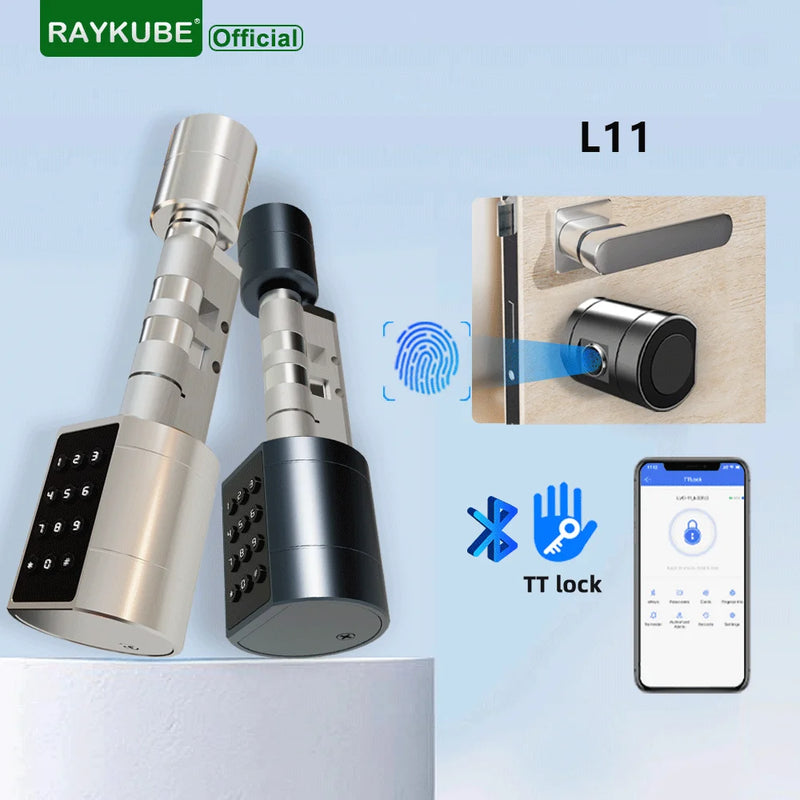 RAYKUBE L11 TT Lock BEL Fingerprint Cylinder Digital Door Lock With Adjustable Cylinder Length Password/Key/TT Lock APP Unlok