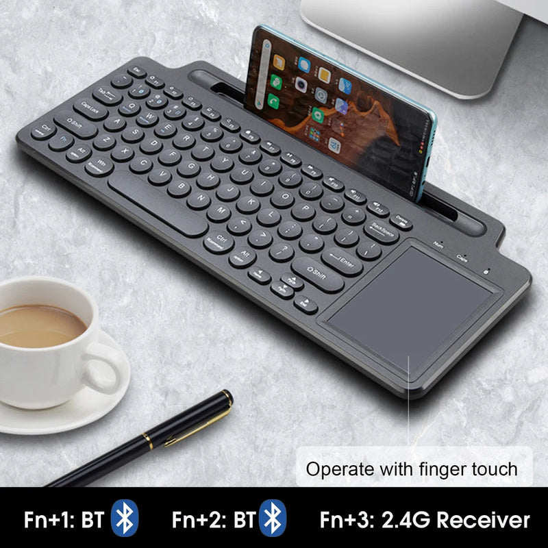 2.4G Wireless Bluetooth Keyboard with Number Touchpad Mouse Phone Card Slot Numeric Keypad for Android IOS Desktop Laptop PC