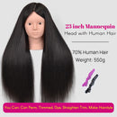 New Female Mannequin Training Doll Head With 70% Real Hair For Hairsyles Hairdressing Cosmetology Dolls Head With Stand Tripod