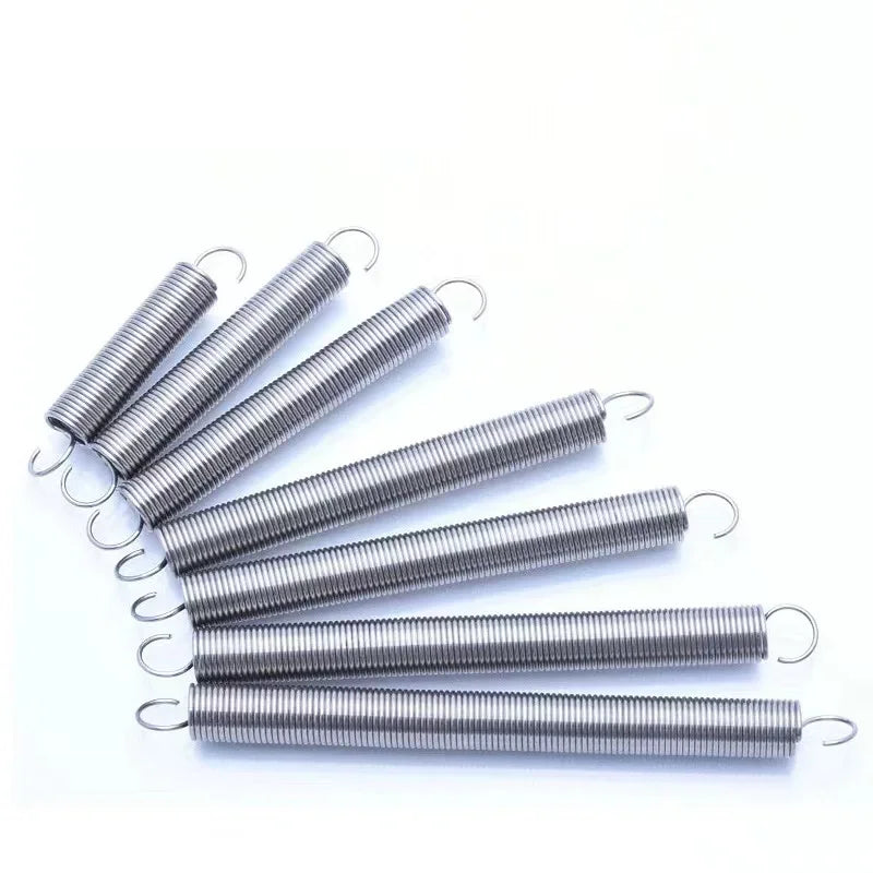 5/2Pcs Wire Diameter: 1.0mm, 304 Stainless Steel S-hook Spiral Coil Tension Spring, Outer Diameter: 6-12mm, Length: 20-120mm