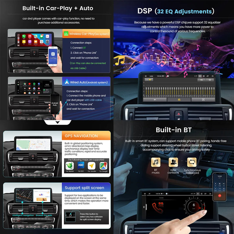 8 Core Car Radio Touchscreen For BMW 5 Series F10 F11 CIC NBT System Android 13 Auot Multimedia Player 4G+WiFi Carplay 2Din Host