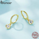 BAMOER 925 Sterling Silver Clear CZ Waterdrop Hoop Earrings for Women, 14K Gold Plated Statement Basic Jewelry 2 Colors SCE830