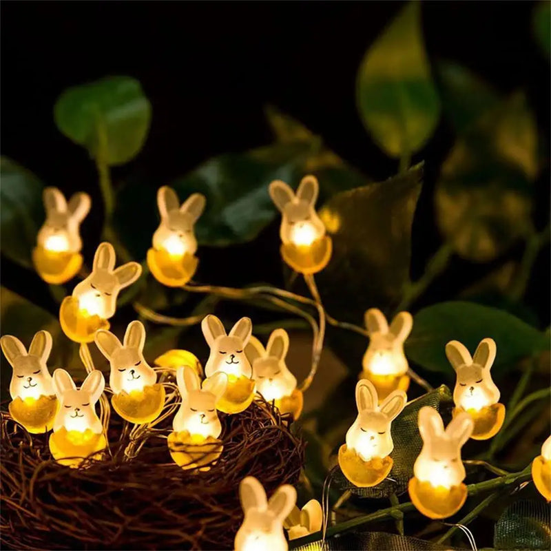 Easter Rabbits Carrots Light Decoration Batteries Copper Wire Waterproof LED String Lights Home Outdoor Easter Party Decorations