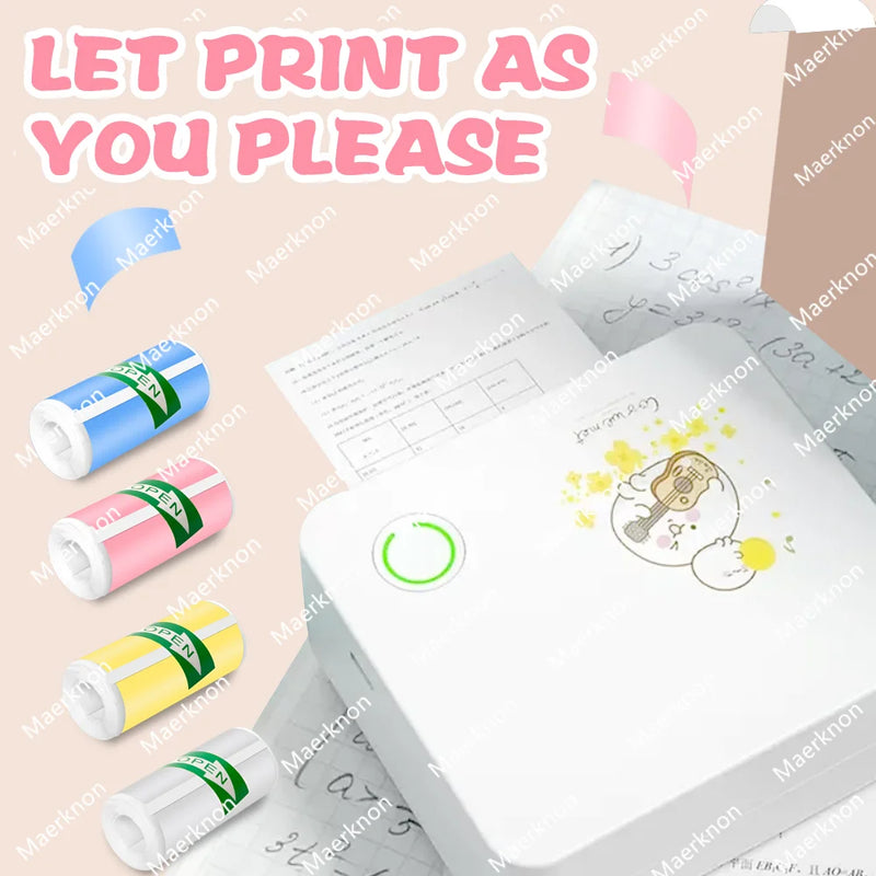 5 Rolls Colorful White Mini Printer Self-Adhesive Paper, 57mm Adhesive Thermal Printing Paper, Office Label Paper Printing Paper