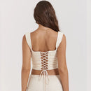 Mingmingxi Summer Cropped Top Women 2025 New Arrivals Elegant Lace Up Top Slim Beige Corset Top for Party Clubwear
