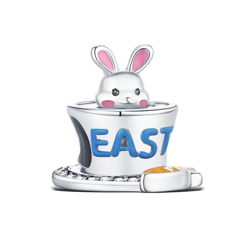 Hot Original Pendant S925 Sterling Silver Rabbit Charm Fit 3mm Bracelet Diy For Women Classic Easter egg beads Daily Gift Fine