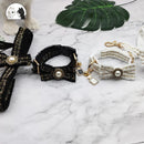 Hundeleinen-Halsband-Set aus Spitze, Vintage Schleife, Perlen, Glöckchen, verstellbares Mädchen-Hundehalsband für kleine bis mittelgroße Hunde, Welpenhalsband, Haustierbedarf