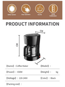 SOKANY CM102 6-Cup Drip Coffee Maker Anti-Drip  Coffee Pot Machine 750ml Borosilicate Glass Carafe Electric Coffee Maker