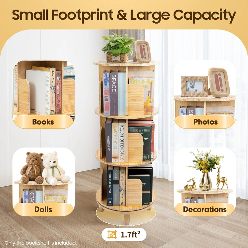 3-Tier Rotating Bookshelf Organizer Modern 360°Rotating Storage Rack Display Holder Stand Floor Standing  Multi-Functional
