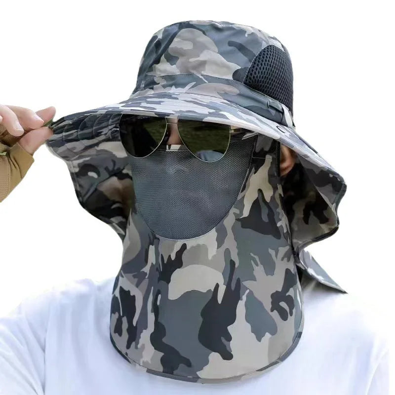 Men's camouflage shawl sun hat outdoor breathable sun protection face fishing hat tourism mountaineering detachable Hiking Caps