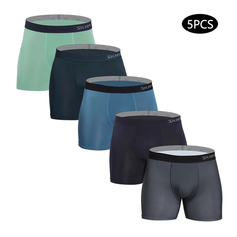 5pcs New Men Panties Polyester Boxers Underwear Man Pack Underpants Mens Brand Sexy Homme Boxer Shorts Male Ice Silk Trunks