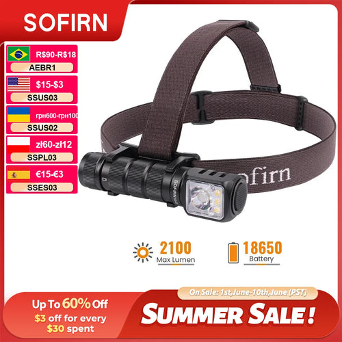 SOFIRN HS42 2100lm 6000K Multi light Sources 3000mah Headlamp SST40 LED Red light Torch USB C Rechargeable