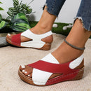 New Women's Contrast Color Wedge Sandals Summer Peep Toe Non Slip Beach Shoes Woman Comfortable Platform Roman Sandalias