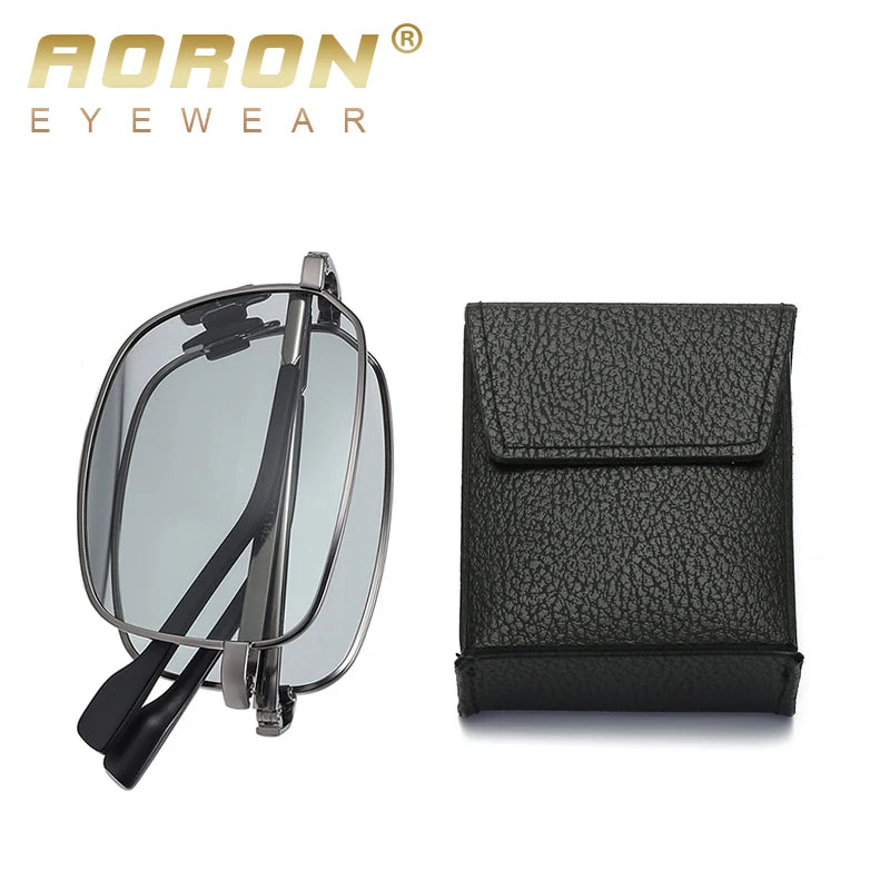 AORON Folding Polarized Sunglasses Men and Women Fashion Rectangular Classic Sunglasses Metal Frame UV-Resistant Sun Glasses