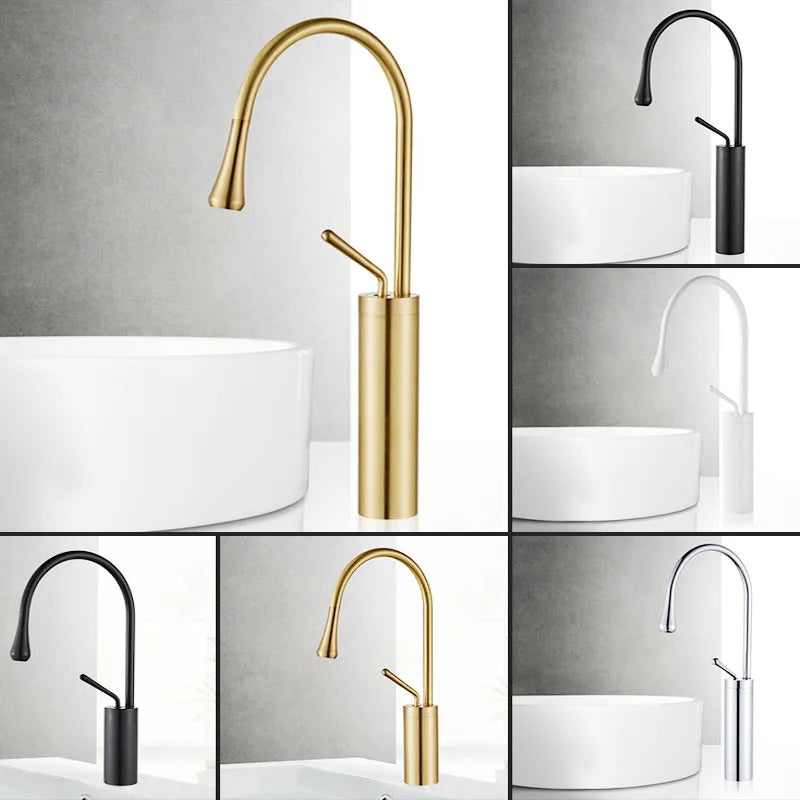 Bathroom Basin Faucets High Mixer Sink Tall Taps Washbasin Water faucet Hot Cold 360 Tapware Crane Brass Black Rose gold White