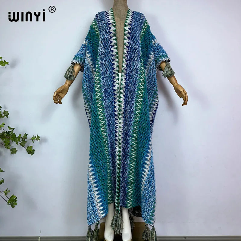 WINYI woman Winter Knitted cardigan coat Loose Christmas Fashion hipster party dress Thick Warm free size Female cloke overcoat