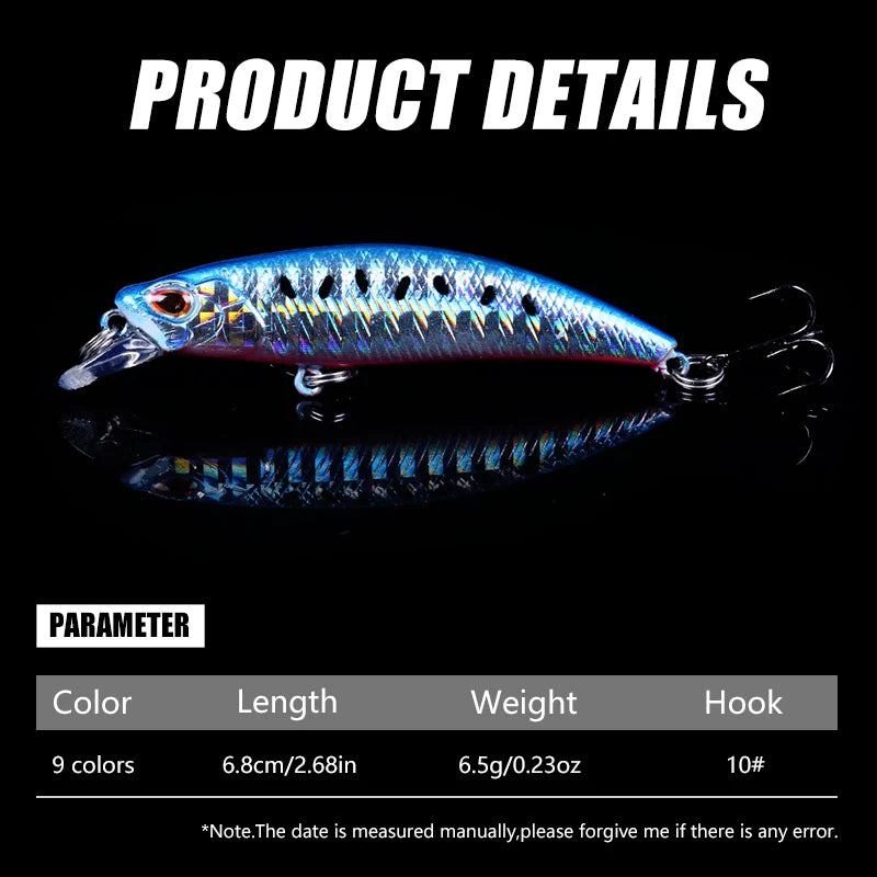 mini Sinking Minnow Wobblers Fishing Lures 6.8cm 6.5g Trout Artificial plastic Hard Bait Jerkbait Crankbait Bass Fishing Tackle