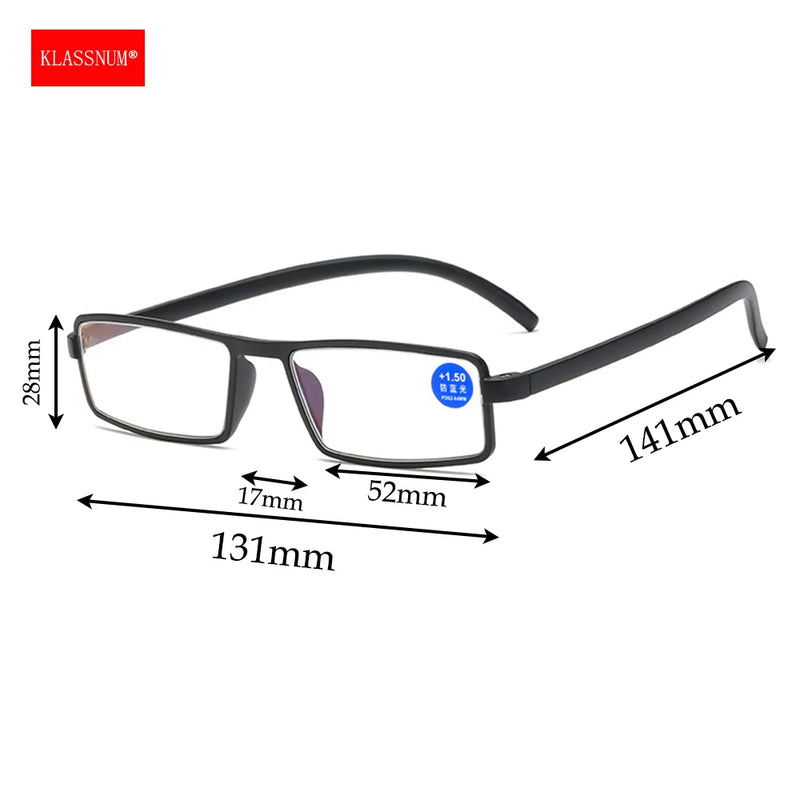 KLASSNUM Men Narrow TR90 Frame Magnifying Glasses Ultra Light Reading Glases Women Anti-blue Light Optical Glasses +1.0-+4.0