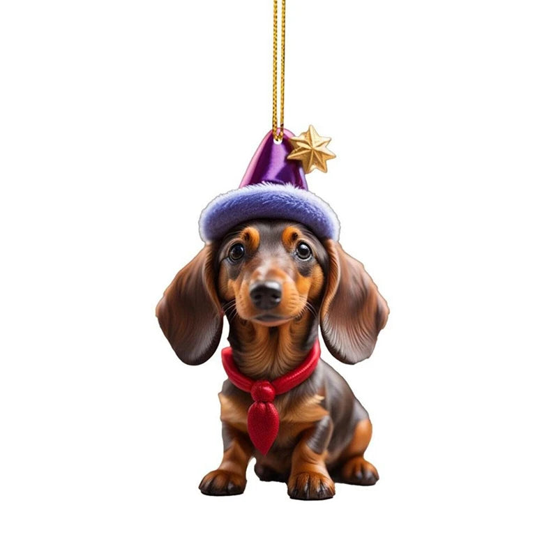 Funny Dog Christmas Tree Ornament Christmas Dog Car Hanger Pendants Christmas Decoration Acrylic Craft Dog Home Decor Xmas Party