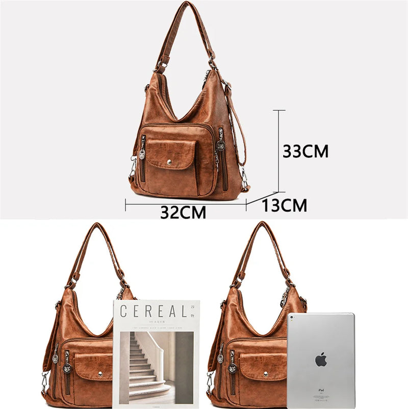 3 In 1 Women Back Pack Bagpack Vintage Women Bag Retro Pu Leather Ladies Casual Tote Designer Shoulder Bag Women's Handbag Sac