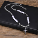 Men Stylish Black Stone Choker Necklaces,Chic Double Layers Chain Collar,Valentine's Father's Day Birthday Party Gift